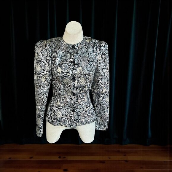 Scott McClintock Jackets & Blazers - Scott McClintock Vintage 80s Metallic Silver Black Formal Blazer Size 6